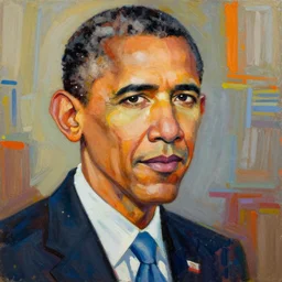 a colorful abstract painting of Obama, traditional painting