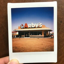 a polaroid photo of arby's restaurant on mars