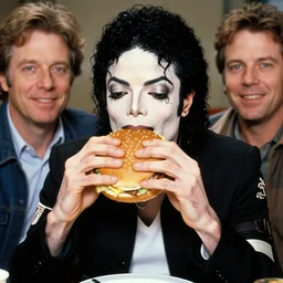 michael jackson eating a hamburger 1 9 8 9. portrait by jean giraud and anton otto fischer