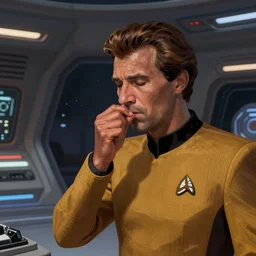 ezri dax sniffing a ferengi and wrinkling up her nose in distaste. detailed, tasteful digital painting. background : interior of deep space nine station.