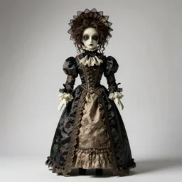 tall creepy victorian doll, reference sheet, white background
