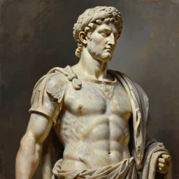 roman statue of a muscular man wearing a turban, roman god statue, cinematic shot, oil painting by jama jurabaev, extremely detailed, brush hard, artstation, for aaa game, high quality, brush stroke