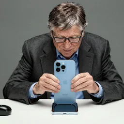 cinematic still image, bill gates dissecting and a prototype iphone in 2 0 0 5 to learn how it works