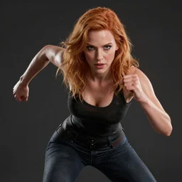 Christina Hendricks, perfectly-centered-photograph of Christina Hendricks, sweaty, dynamic action pose, insane detail, intricate, highly detailed, Zeiss Lens, DSLR photography, artstation, realism, smooth, sharp focus, Unreal Engine 5, Octane Render, Redshift, 8K