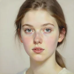 high quality high detail painting by norman rockwell, hd, close up portrait, pretty young woman, muted pastel colors, photorealistic lighting