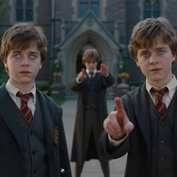 sharp, detailed, still from a 2 0 1 9 sci fi 1 6 k movie, set in 1 8 5 0 in an alternate universe, mid distant shot of three students practicing magic, outside the school of magic, good special effects, wearing 1 8 5 0 s clothes, atmospheric lighting, in focus, reflective eyes, 3 5 mm macro lens, live action, nice composition