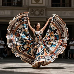 dance first. think later. it's the natural order. quetzal, street dance photography, contemporary dance photography, flowing fabric, hyperrealistic, surreal photography, haute couture, nouveau realisme decollage, contemporary mexican art