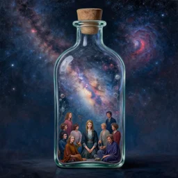 high intricate dreamy painting of the milkyway inside a bottle, full shot, neil gaiman, maria panfilova, andrea savchenko, mike kime, ludovic plouffe, qi shengluo, oliver cook, julian calle, eddie mendoza, trending on artstation
