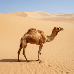 photography camel made from sand, rising form the sand, upward perspective