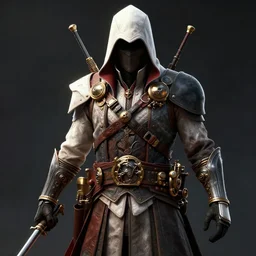 a assasin from assasins creed dressed with inspirations from steampunk style, high detailed, digital art, trending on artstation, devianart, cgsociety