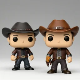 Screenshot of funko pop cowboy characters in the videogame 'red dead redemption 2'. Sharpened. 1080p. High-res. Ultra graphical settings.