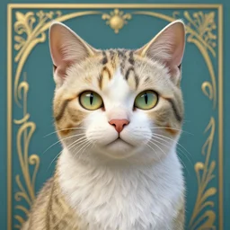cat, art nouveau, by rachel ruysch and lisa frank, 8 k, sharp focus, octane render