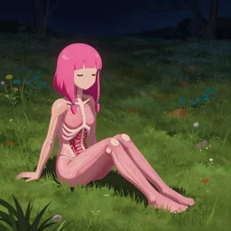 👧🏽♥👧🏻 sitting on field at night, made by ilya kuvshinov, made in abyss and artgem lau, inspired in made in abyss anatomically correct