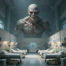 super giant concept art of a hospital ward for the clinically insane