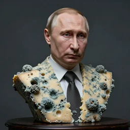 bust of putin full of holes made of blue cheese with holes, cluster holes, mold, trypophobia, horror, creepy, hyper - detailed