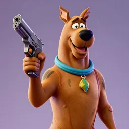 Scooby Doo holding a gun in GTA 5, cover art by stephen Bliss, no text, studio lighting, blender, trending on artstation, 8k, highly detailed