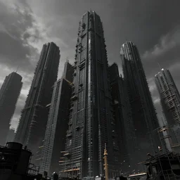 a massive cyclopean dreamy huge numb buildings jet-black sinister architecture being installed when nobody sees their appearance so sudden that few would take notice, digital art, fantasy, 8k resolution, ultra-detailed