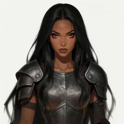 beautiful enchantress, black long hair, practical armor, brown skin, demonic eyes, low fantasy, extremely detailed, sharp focus, smooth, digital illustration, by rossdraws, frank franzzeta, sakimichan