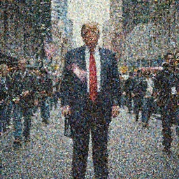 “Very very impressive photo of Donald Trump standing in the middle of Fifth Avenue with a gun, atmospheric lighting, award-winning crisp details”