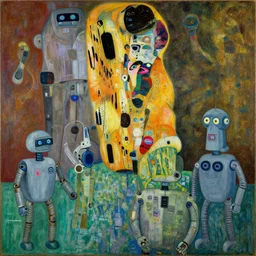 apainting of guernica with robots from futurama by graham sutherland, egon schiele, gustav klimt, joan miro, basquiat, expressionism