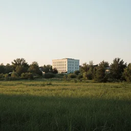 A serene landscape with a singular building in the style of Alexey Egorov.