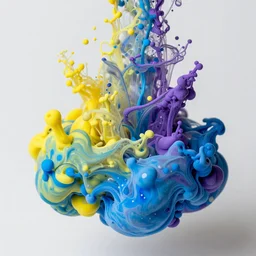 Acrylic pouring bubbles in blue, yellow and violet colors
