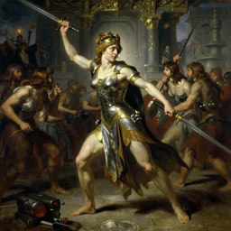 a beautiful painting of a female warrior raiding an evil cult temple by jean - leon gerome and greg rutkowski, trending on artstation