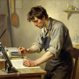 male machinist, painting by delphin enjolras, j. c. leyendecker, yoji shinkawa