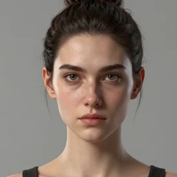 portrait 6 0 - year - old woman, tall, severe - looking, with dark hair tied up in a bun, hyper realistic face, beautiful eyes, character art, art by mark brooks, hyperdetailed, cryengine, trending on artstation, digital art