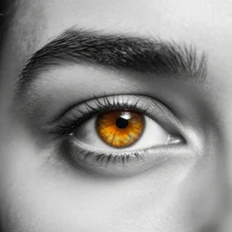 9 3 7 1 close up grayscale photography beautiful amber eyes, selective coloring, award winning