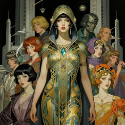 portrait of a retrofuturistic assassin surrounded by advanced brutalist architecture. highly detailed science fiction, rich colors, high contrast, gloomy atmosphere, dark background. trending on artstation an ultrafine hyperdetailed colorfull illustration by tian zi and wlop and alphonse mucha, kim jung gi, moebius, irakli nadar, alphonse mucha, ayami kojima, amano,, and mark brooks, female, feminine, art deco, new baroque, intricate linework, colors by frank frazetta