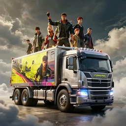 concept formula trophy truck from cyberpunk 2 0 7 7. art by jesper ejsing, feng zhu, makoto shinkai, lois van baarle, ilya kuvshinov, rossdraws. clouds by rhads. global light 3 d rtx hdr