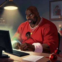Shaq stuck at work on Christmas, dramatic lighting, illustration by Greg rutkowski, yoji shinkawa, 4k, digital art, concept art, trending on artstation