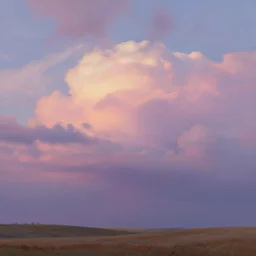 serene candy color whispy sky, Digital Matte Illustration by  thomas kinkade and asher brown durand