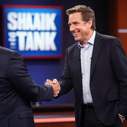 Kevin O'Leary happy, shaking hands, in Shark Tank (2016)