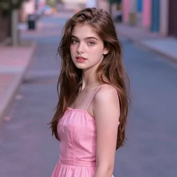 portrait of a beautiful girl, standing in an empty street, shades of pink and blue, by john chamberlain