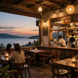 night cafe during sunset