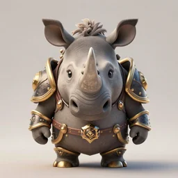 “a well rendered anthropomorphic chibi sized rhinoceros portrait, front facing, facing the camera, world of Warcraft armor, subject in the center of the frame, rule of thirds, golden ratio, elegant, digital painting, octane 4k render, zbrush, hyperrealistic, artstation, concept art, smooth, sharp focus, illustration from World of Warcraft by Pixar and Disney and Justin Gerard”