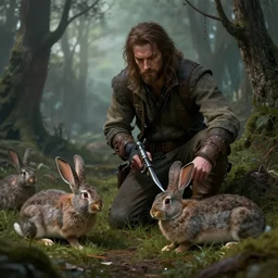 fantasy art ultra detailed 4 k photo lee ermey hunting zombie rabbits