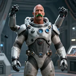 cinematic portrait of wide alien cyborg dwayne johnson in futuristic spacesuit, green moustache, has 6 arms, space station at background, high detail, 8 k, sharp focus, movie still, dramatic lighting, ray tracing, smooth, lane brown, finnstark, oleg bulakh, diego fazio, mike dargas, emanuele dascanio, felix englund, michal karcz