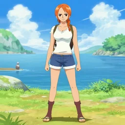A full body portrait of emma watson as Nami from one piece
