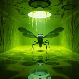 a room of oil, water caustics, the giant insect is inside, insanity, film still from the movie directed by denis villeneuve and david cronenberg with art direction by salvador dali and dr. seuss