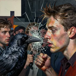 crowd fighting at night detailed and highly reliefed analogue mixed media collage with canvas texture in style of contemporary art, punk art, photorealistic face, expressionism, minimalism. masterpiece, perfect composition, photorealistic beautiful face, spectacular quality, intricate details, shattered glass textures, vivid