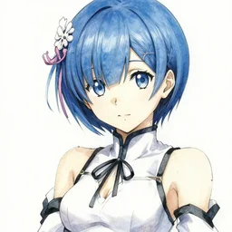 re:zero rem, black ink lines and watercolour, stunning illustration by yoji shinkawa, artstation masterpiece