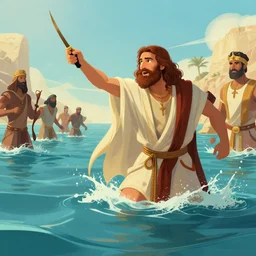 Moses divides the water of the Red Sea before the Hebrew people , Greg rutkowski, Trending artstation, cinematographic, digital Art