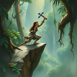 an orc throwing goblin girl off cliff in the tropical rainforest biome. highly detailed, digital painting, watercolor, soviet realism, engraving, artstation, concept art, smooth, sharp focus, vivid grunge, manga, illustration, unreal engine 5, 8 k, art by bilibin and kuvshinov and malevich and mucha