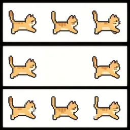 a cat jumping up and down, pixel art animation, spritesheet, 6 4 frames