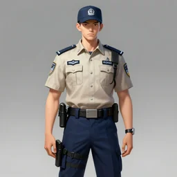 pale skin security officers beige uniform / blue pants trending on artstation high detail digital painting