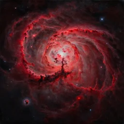 an oil painting of a beautiful space nebula, red and black; hyper-detailed; an extraordinary masterpiece!!!; flawless; trending on artstation