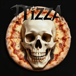pizza death metal album art cover with a skull